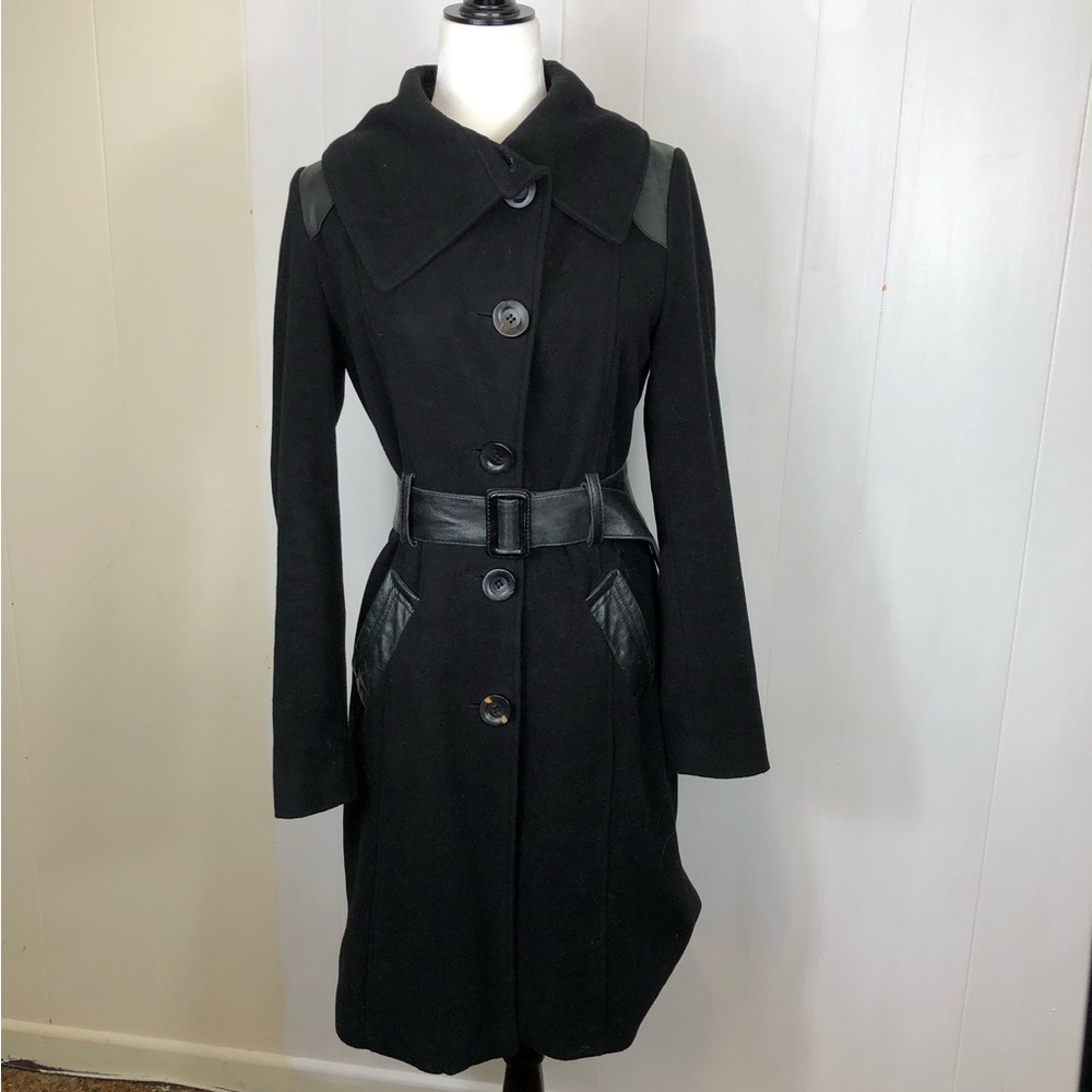 Gezipani Wool/Leather Belted Trench Jacket Sz S‎
